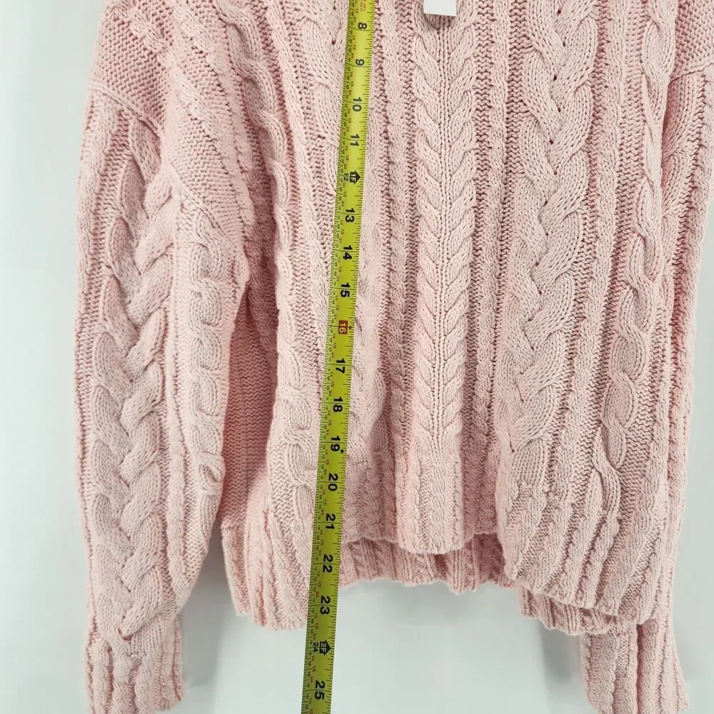 J.Crew‎ Women's Pink XL 100% Cotton XL Cable Knit Crewneck Sweater NWT